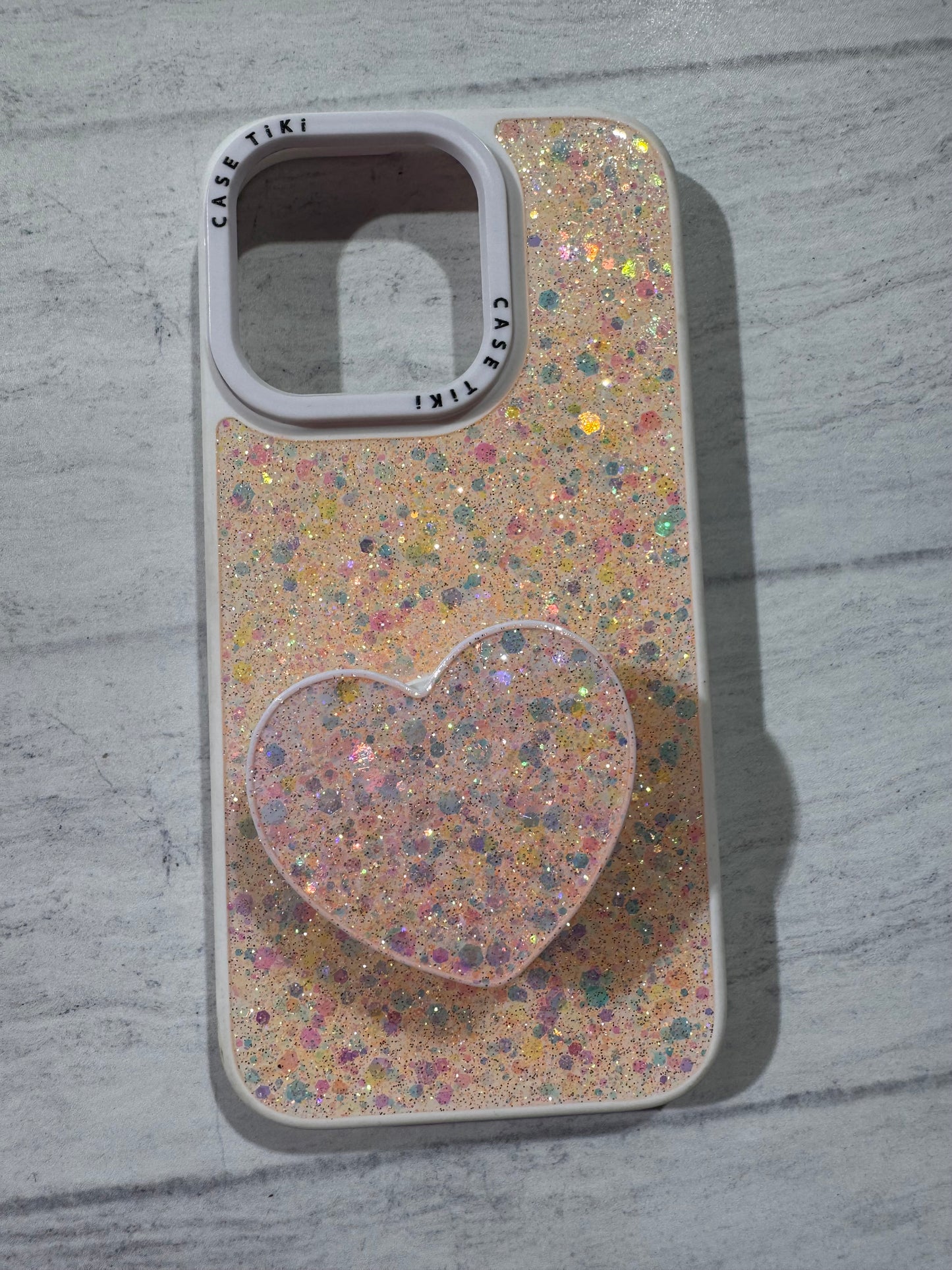 Carcasa brillos con popsocket corazón