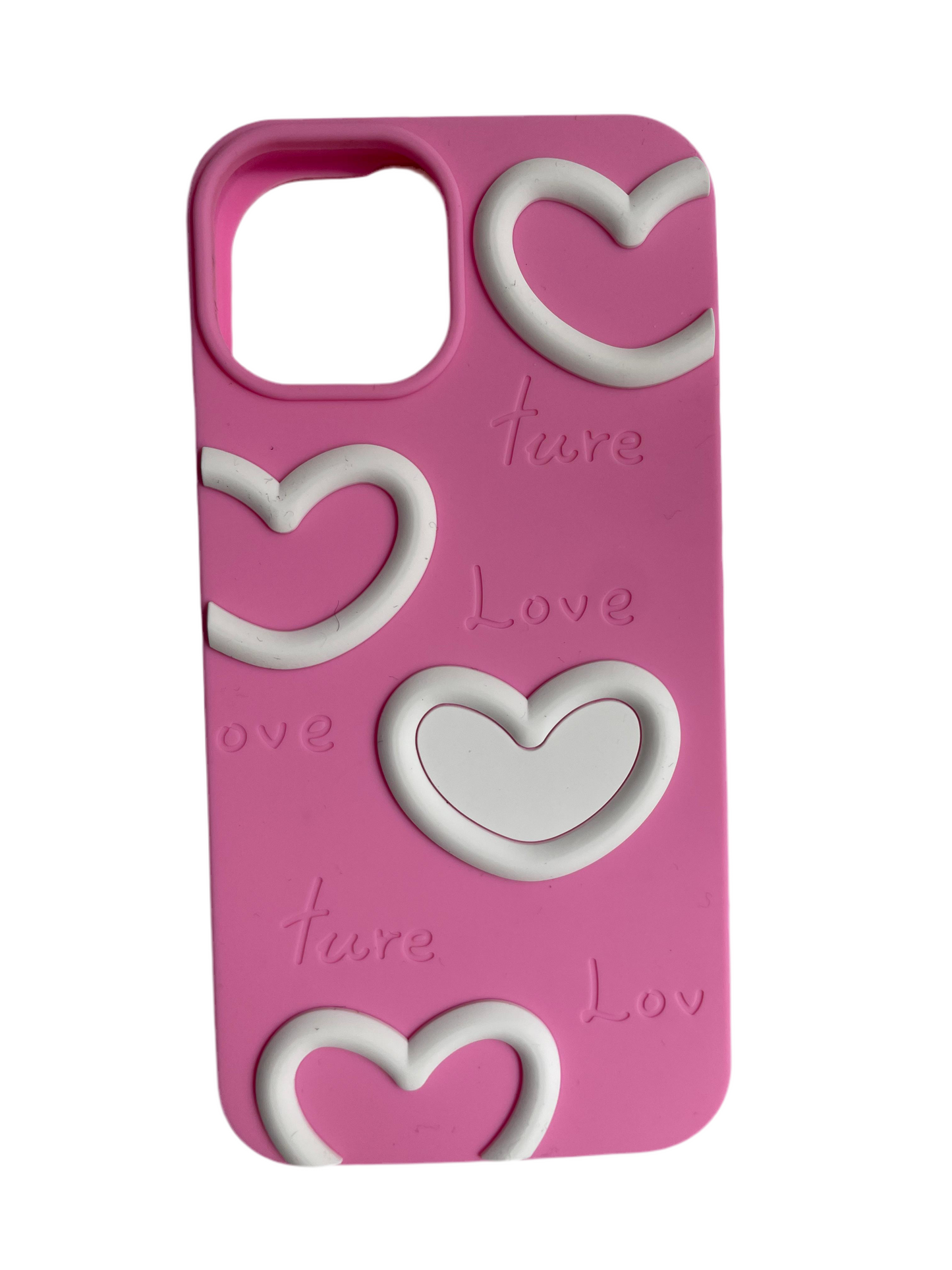 Carcasa silicona corazones rosada con blanco