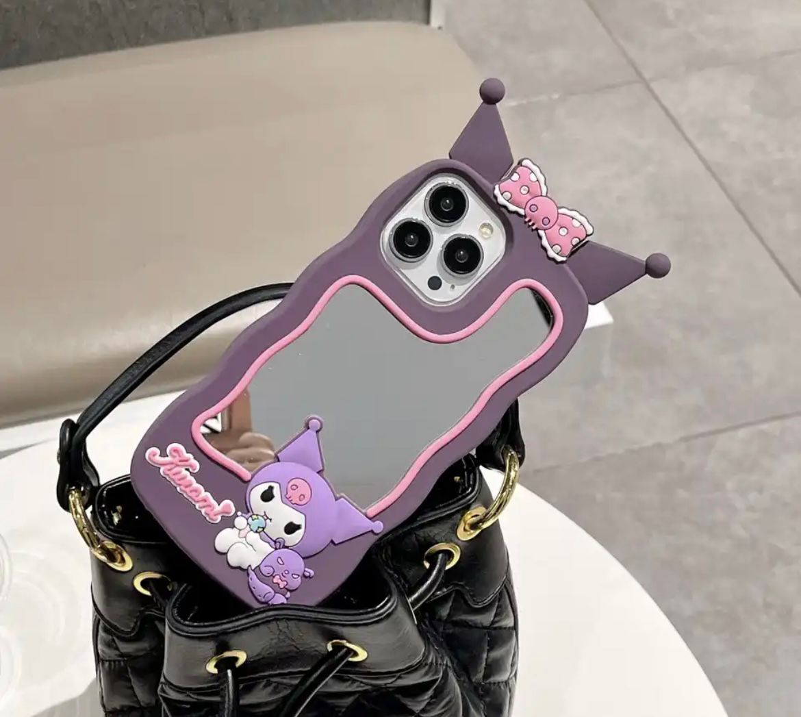 Carcasa silicona kuromi morada con espejo