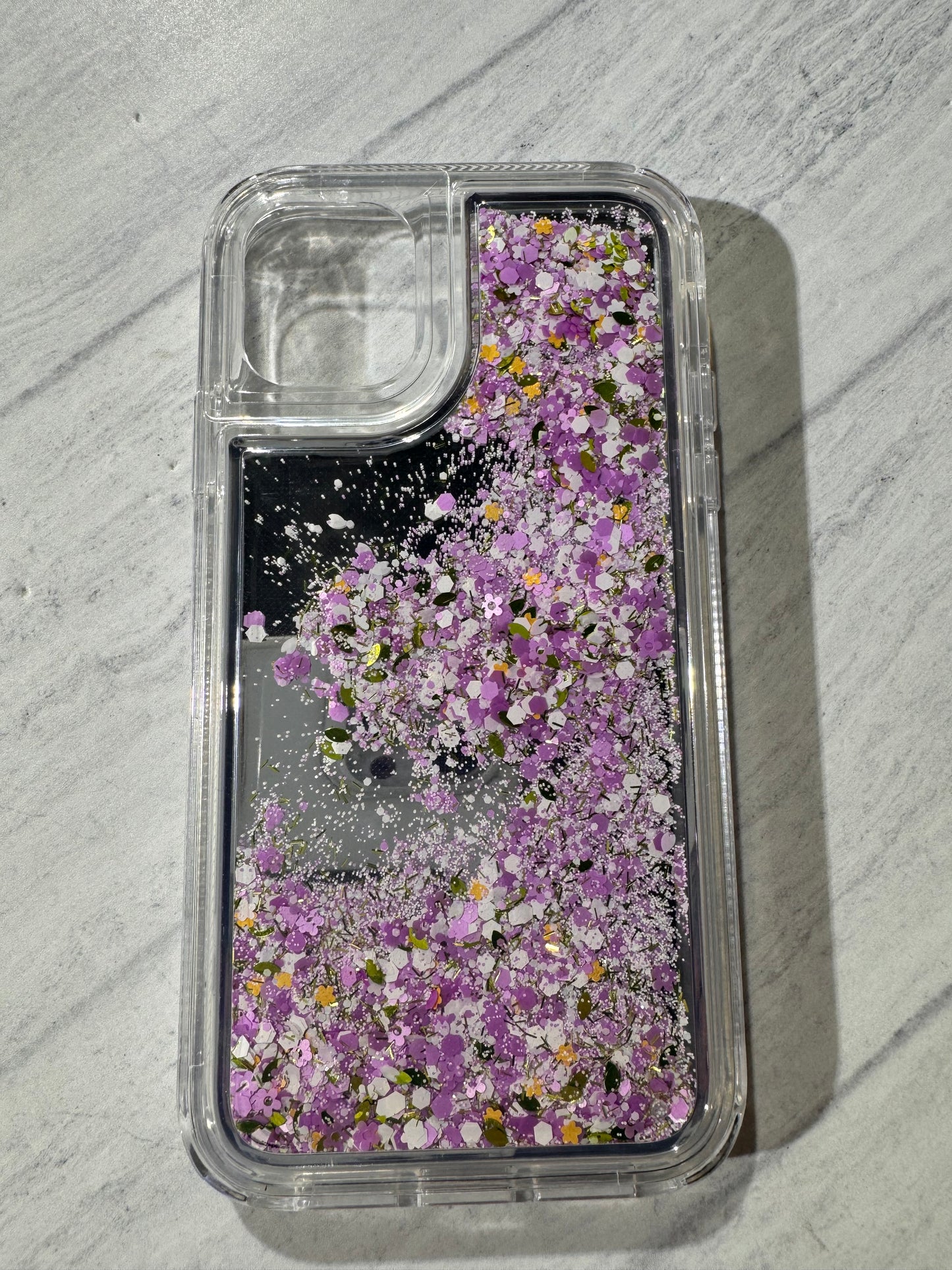 Carcasa glitter liquid espejo morado