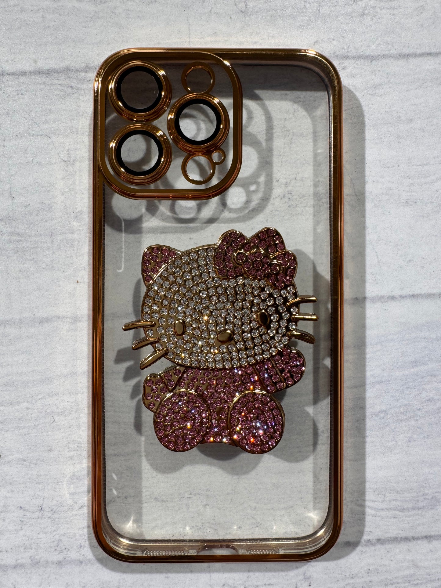 Carcasa Hello kitty brillos borde dorado