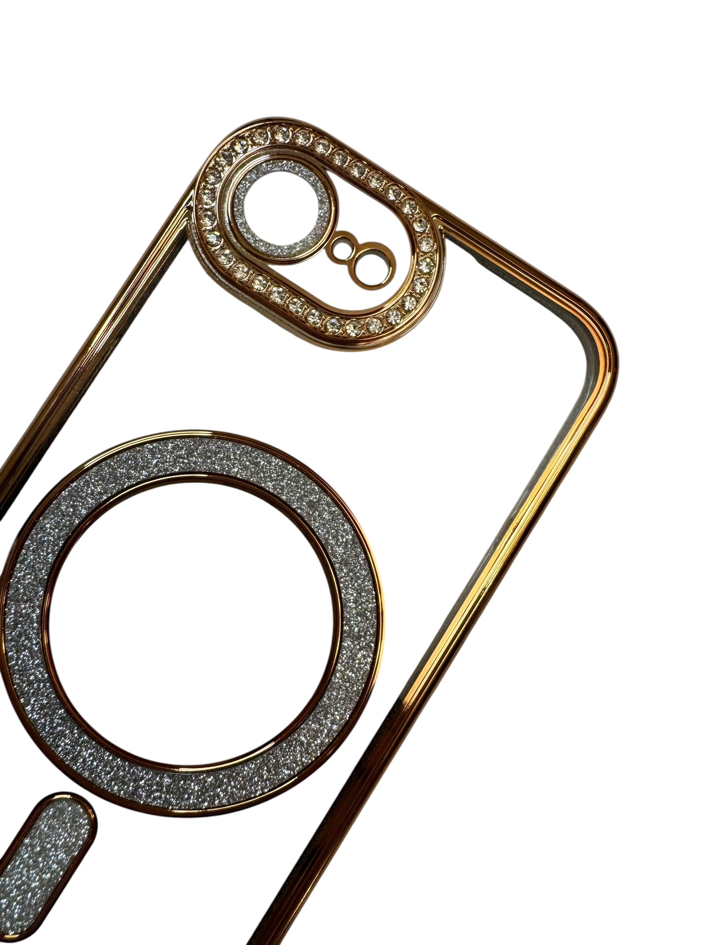 Carcasa iPhonr 16e Magsafe con brillos dorado
