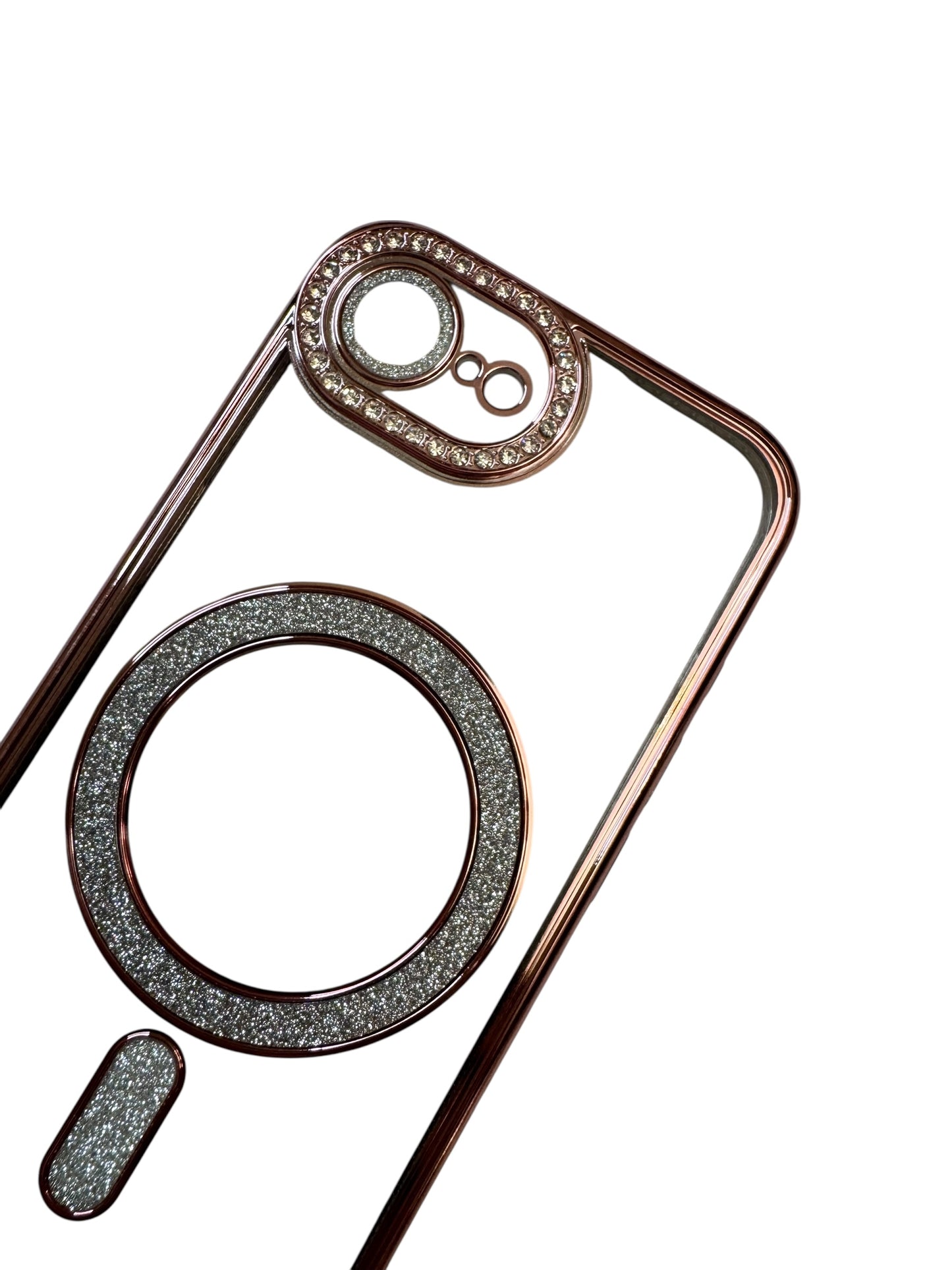 Carcasa iPhonr 16e Magsafe con brillos rose gold