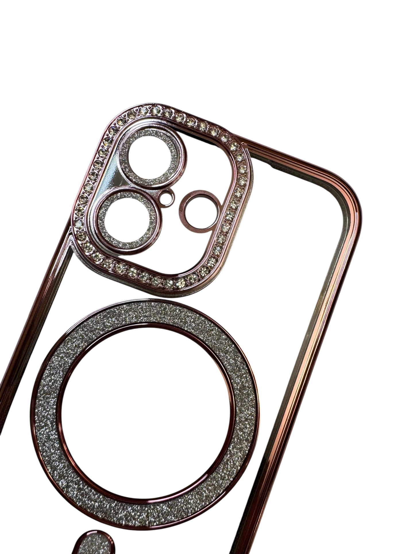 Carcasa iPhone 17 brillos + Magsafe rose gold
