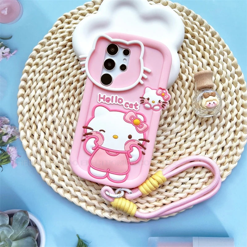 Carcasa Silicona Hello Kitty rosada para Samsung