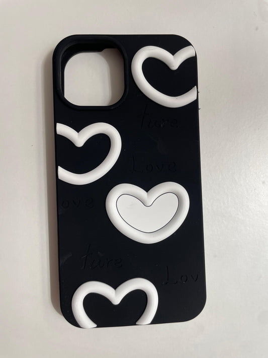 Carcasa silicona corazones negra con blanco