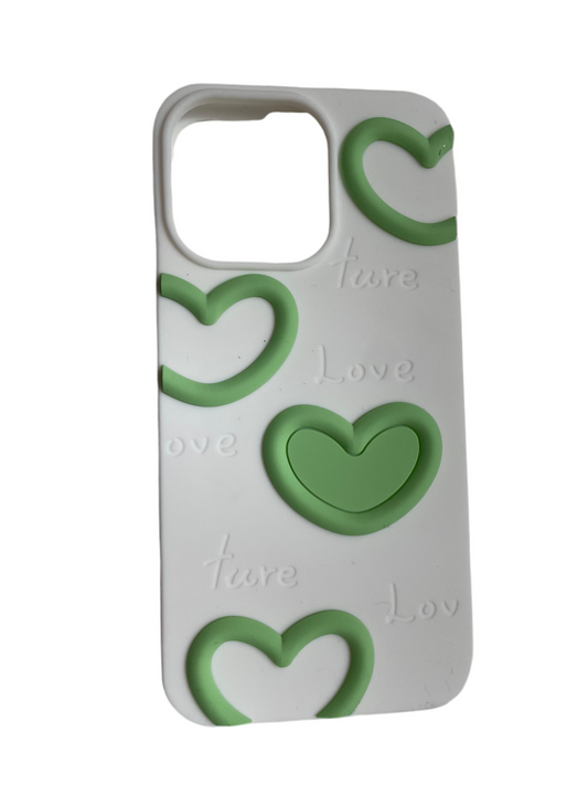 Carcasa silicona corazones blanca con verde
