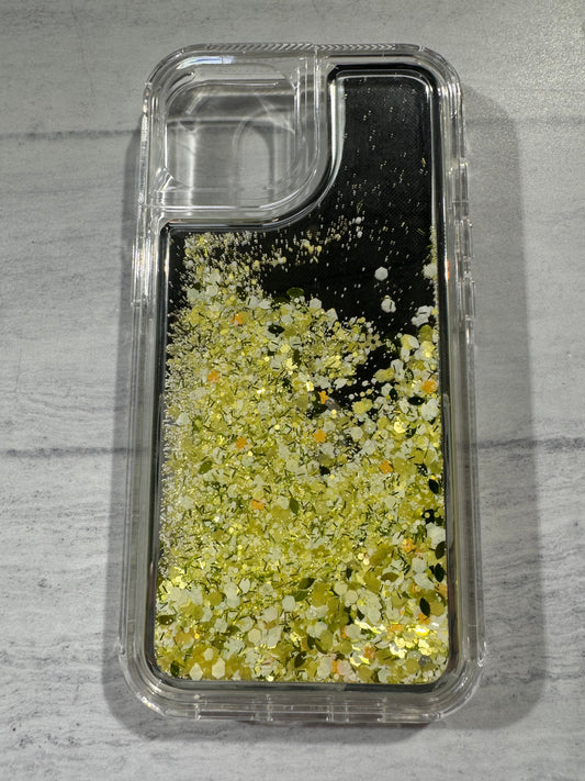 Carcasa glitter liquid espejo amarillo