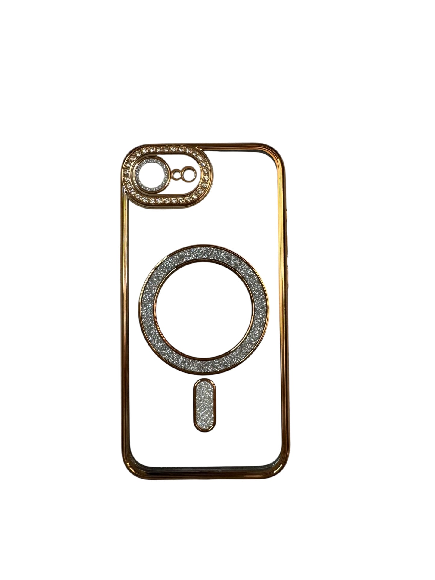 Carcasa iPhonr 16e Magsafe con brillos dorado