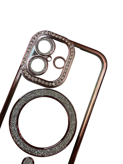 Carcasa iPhone 17 brillos + Magsafe rose gold