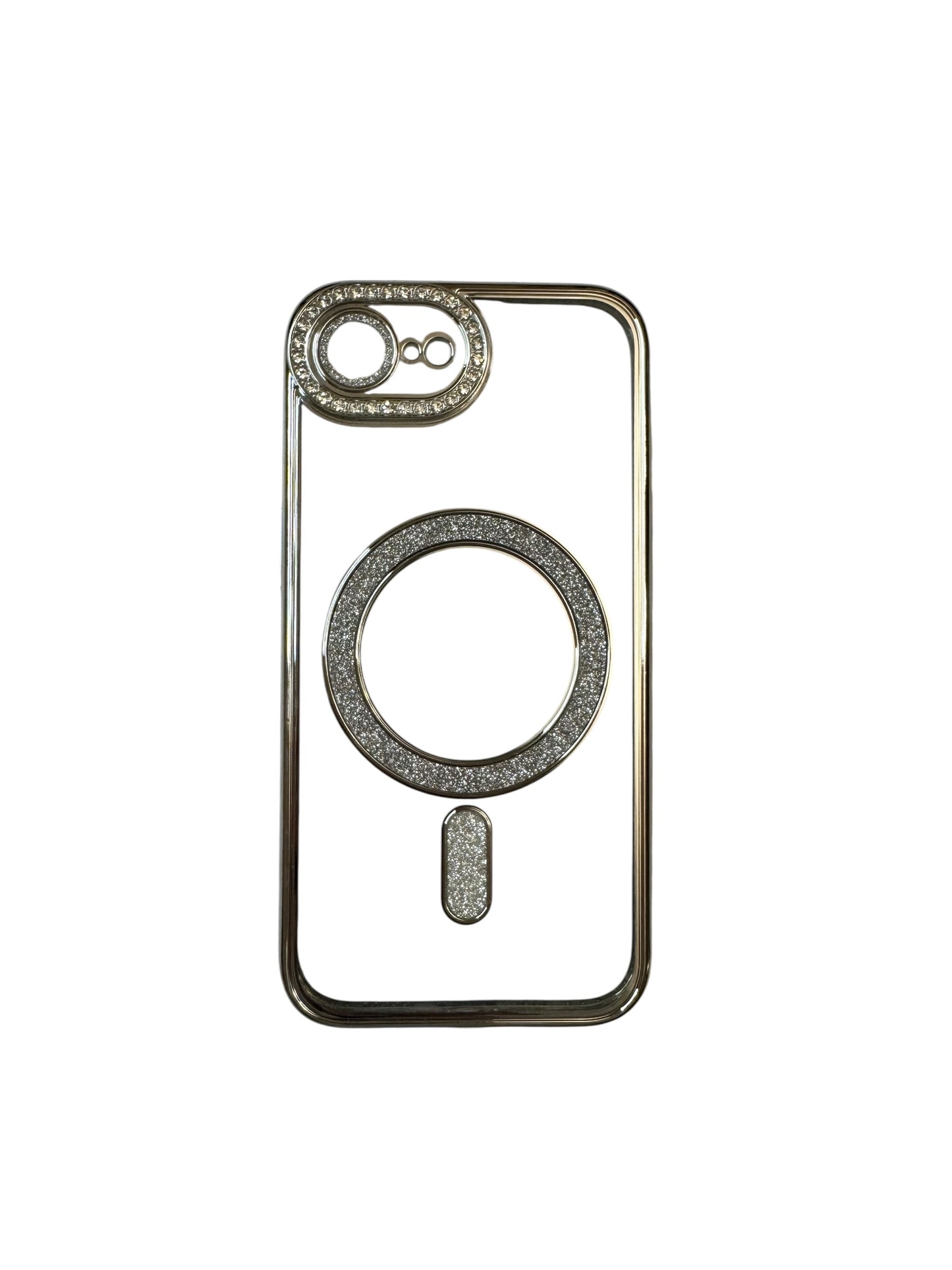 Carcasa iPhonr 16e Magsafe con brillos plateado