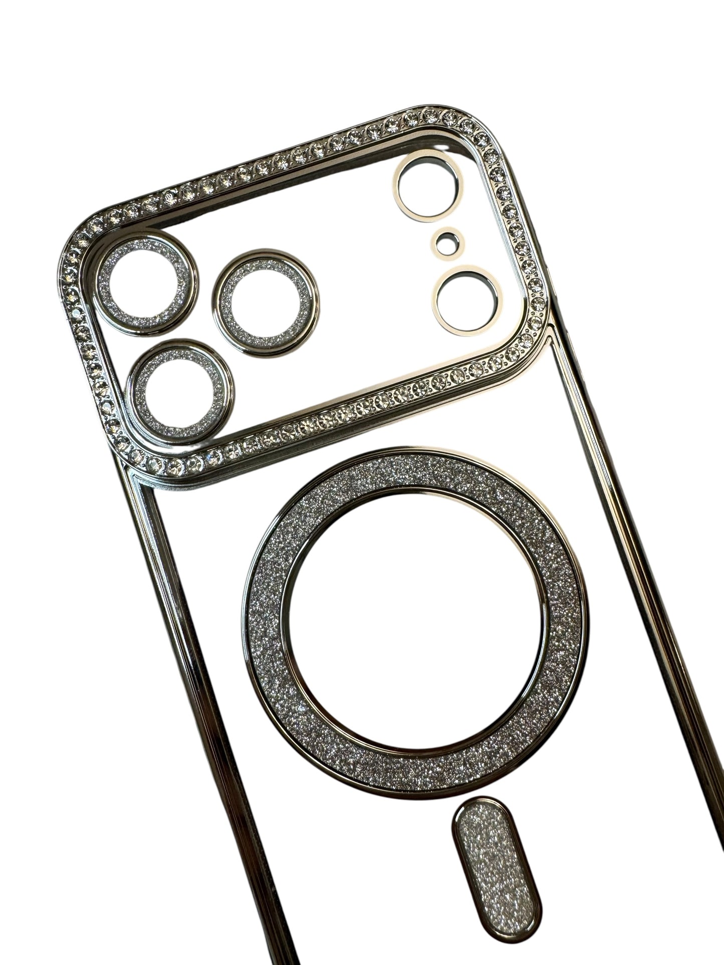 Carcasa 17 Pro Max brillos + Magsafe plateado