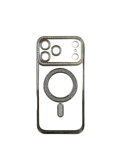 Carcasa 17 Pro Max brillos + Magsafe plateado