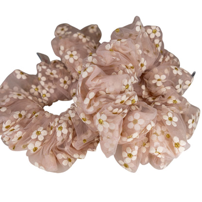 Scrunchie flores rosa palo