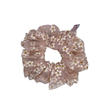 Scrunchie flores rosa palo