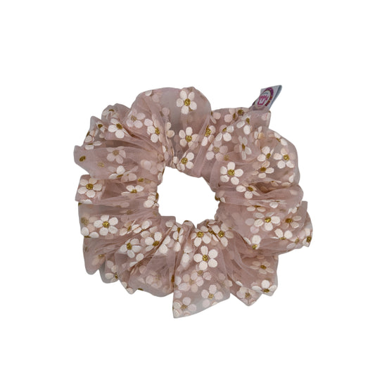 Scrunchie flores rosa palo