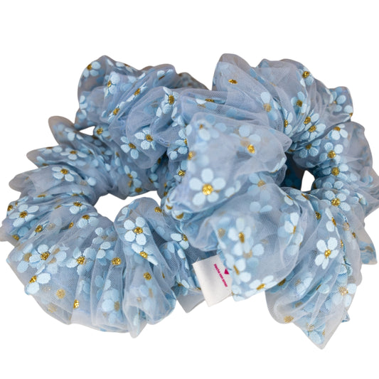 Scrunchie flores celeste