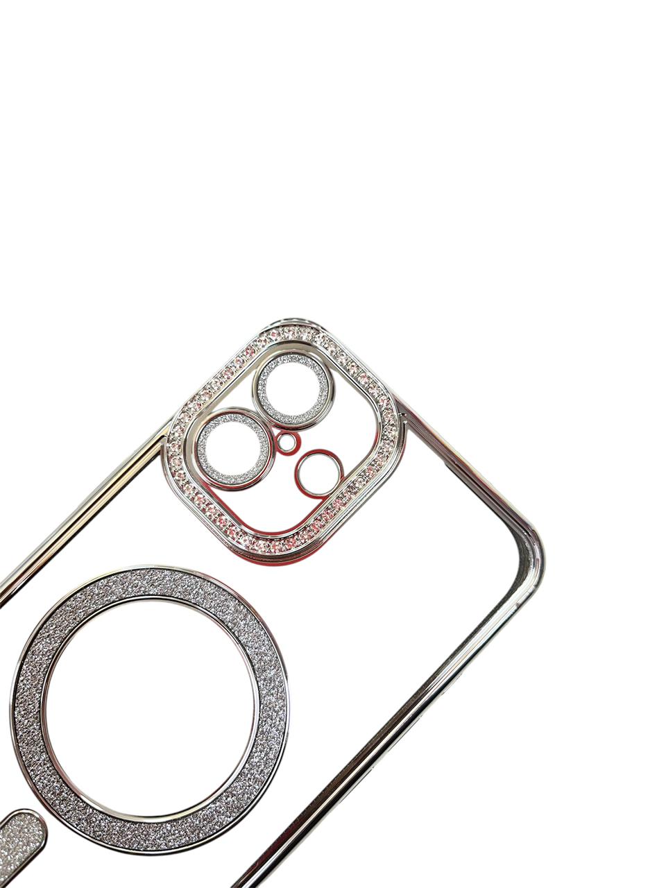 Carcasa Iphone 16 Plus brillos + Magsafe plateado