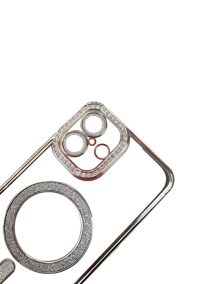Carcasa Iphone 16 Plus brillos + Magsafe plateado